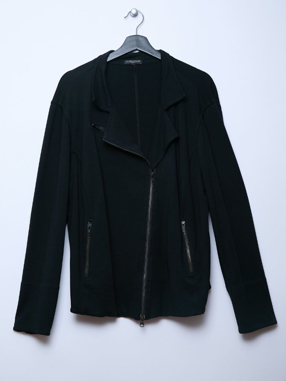 Eileen Fisher Ponte Knit Assymetric Two Way Zip Moto Jacket Black